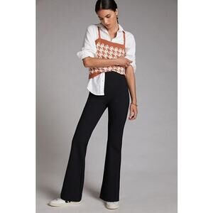 Anthropologie Maeve Hi Rise Flare Ponte Pants Size 10 Tall Black Side Zip